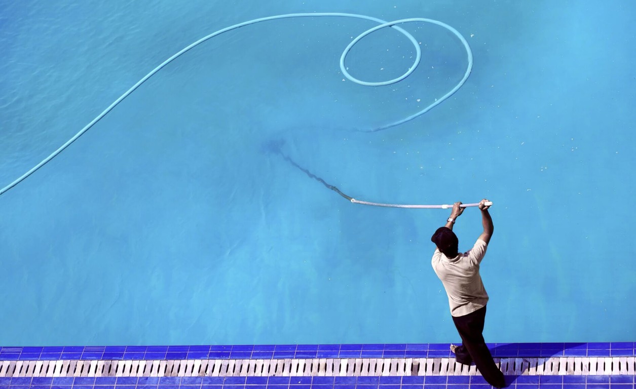 Overhead view of professional pool cleaning service in Glendora, CA